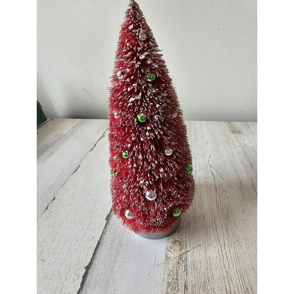 midwest Cannon falls mercury bottle brush ornament mini tree Xmas red flocked de - Picture 3 of 7